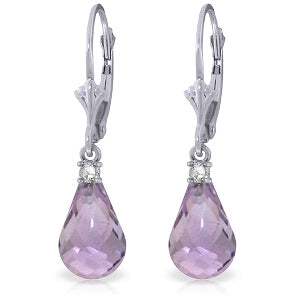 4.6 Carat 14K Solid White Gold Leverback Earrings Diamond Amethyst