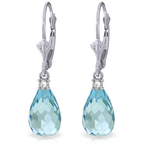 4.6 Carat 14K Solid White Gold Leverback Earrings Diamond Blue Topaz