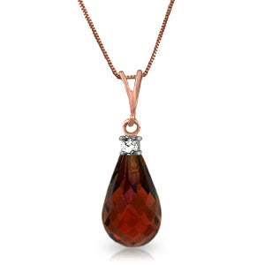 14K Solid Rose Gold Natural Diamond & Garnet Necklace Jewelry