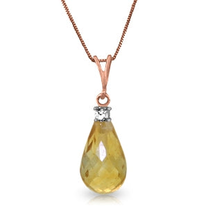 14K Solid Rose Gold Natural Diamond & Citrine Necklace Gemstone