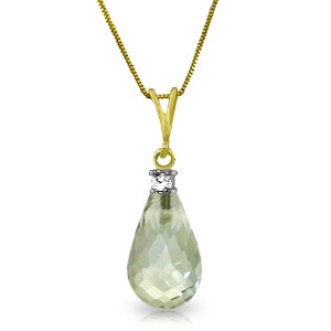 2.3 Carat 14K Solid Yellow Gold Necklace Natural Diamond Green Amethyst