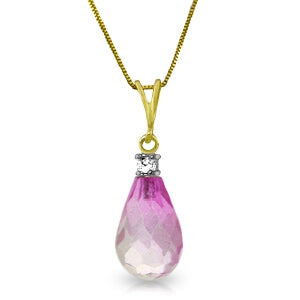 2.3 Carat 14K Solid Yellow Gold Cotton Candy Pink Topaz Diamond Necklace