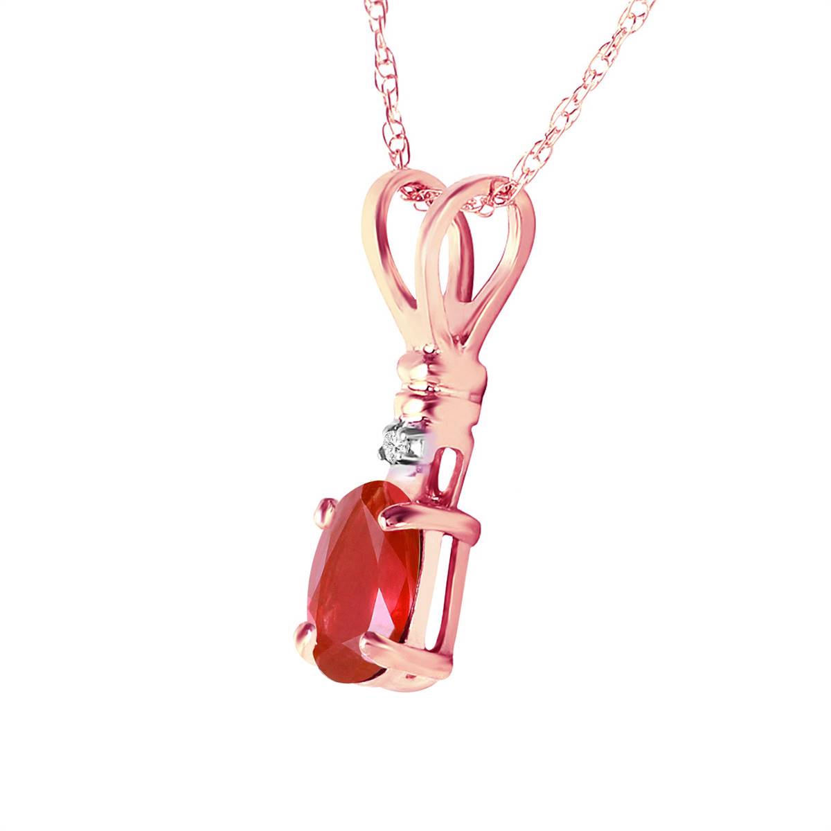 14K Solid Rose Gold Natural Diamond & Ruby Necklace Gemstone