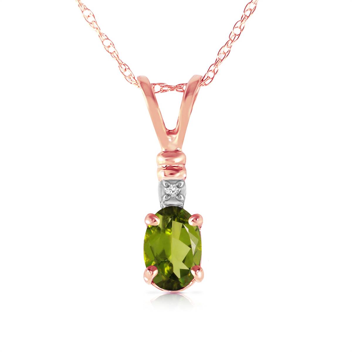 14K Solid Rose Gold Natural Diamond & Peridot Necklace Certified