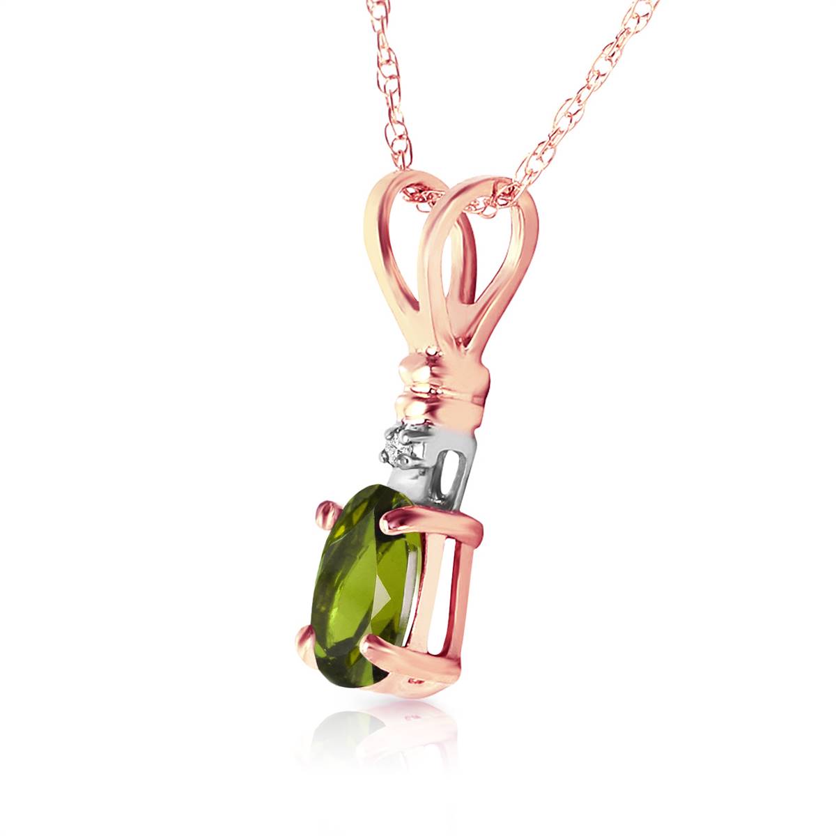 14K Solid Rose Gold Natural Diamond & Peridot Necklace Certified