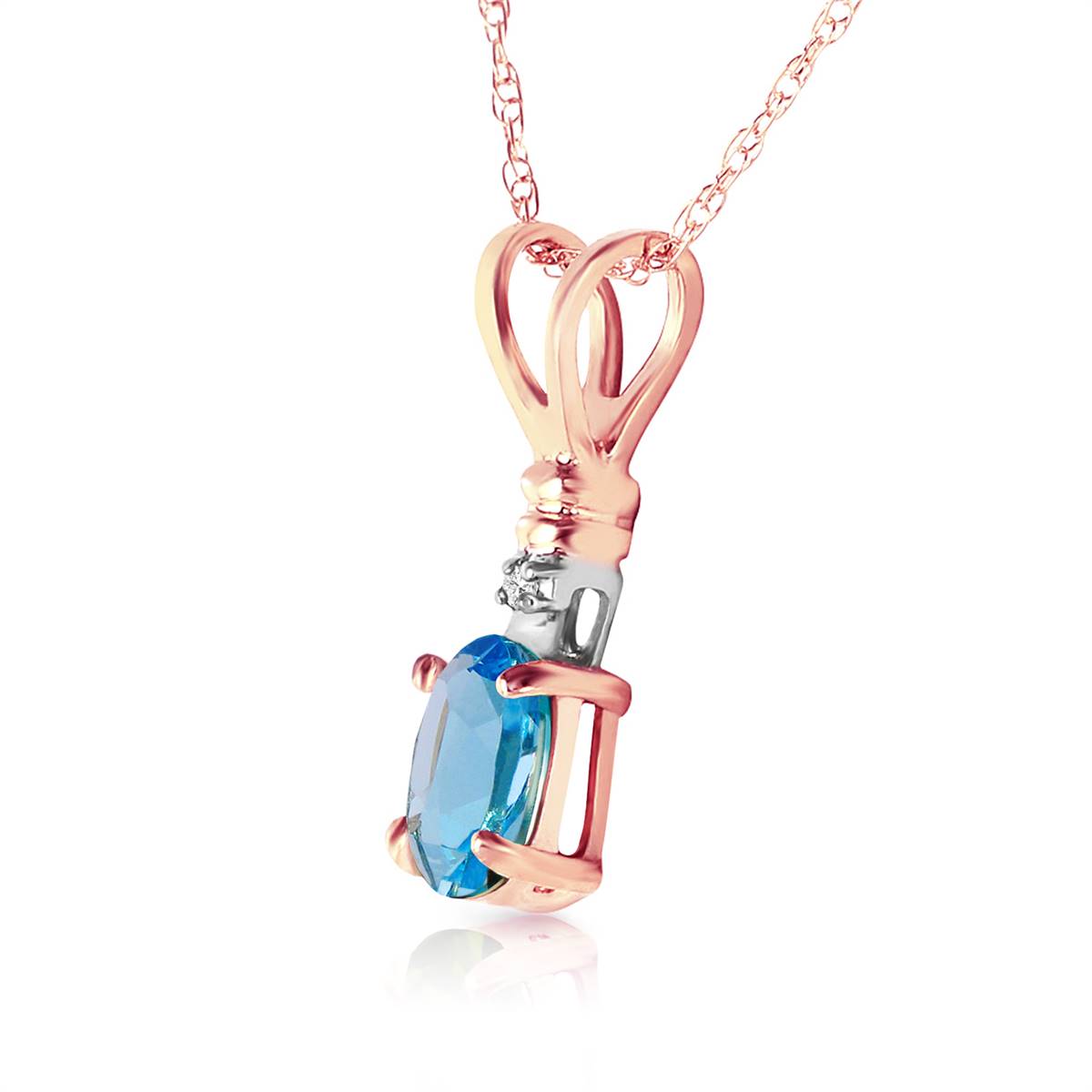 14K Solid Rose Gold Natural Diamond & Blue Topaz Necklace Certified