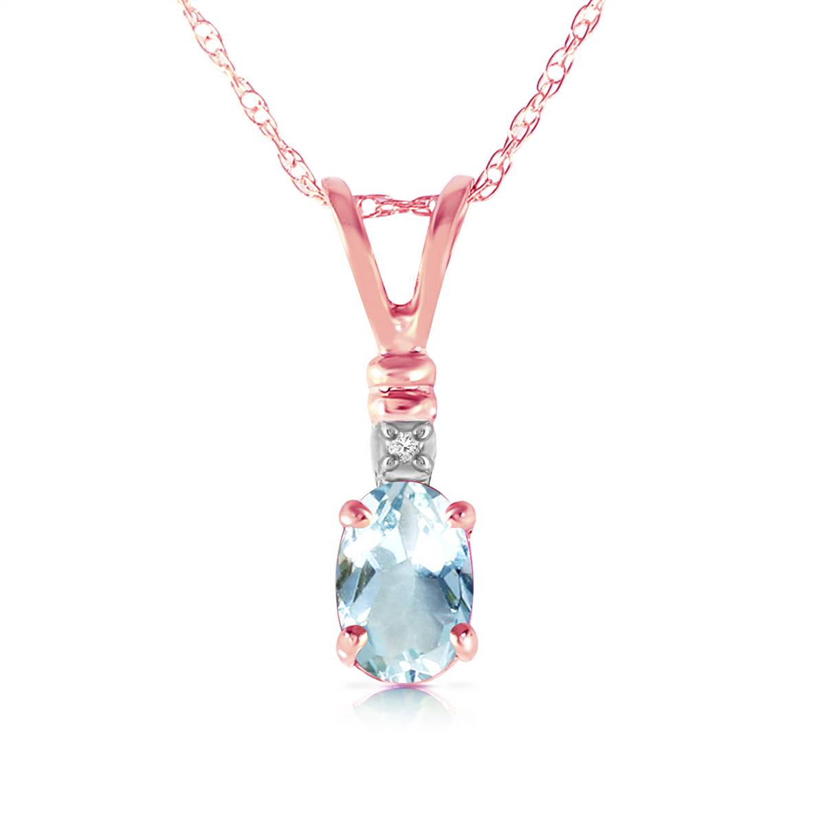 14K Solid Rose Gold Necklace w/ Natural Diamond & Aquamarine