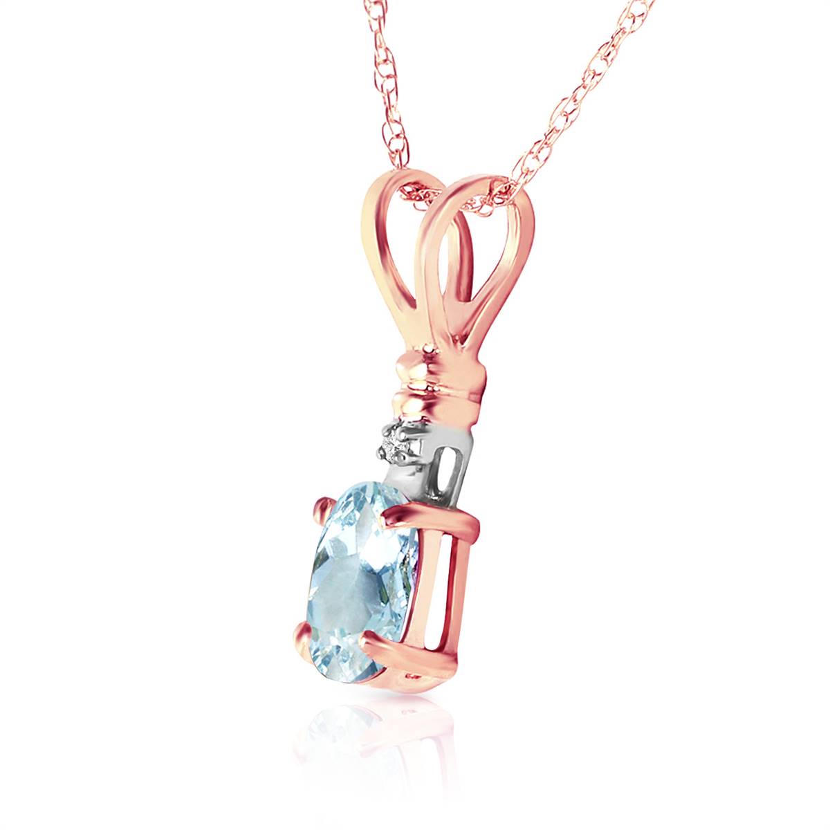 14K Solid Rose Gold Necklace w/ Natural Diamond & Aquamarine