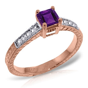 14K Solid Rose Gold Rings w/ Natural Diamonds & Purple Amethyst