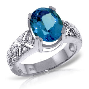 3.2 Carat 14K Solid White Gold Live To Love Blue Topaz Diamond Ring
