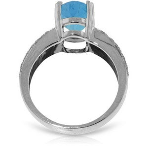 3.2 Carat 14K Solid White Gold Live To Love Blue Topaz Diamond Ring