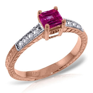 14K Solid Rose Gold Ring Natural Diamond & Pink Topaz Class