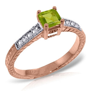 14K Solid Rose Gold Ring Natural Diamond & Peridot Gemstone