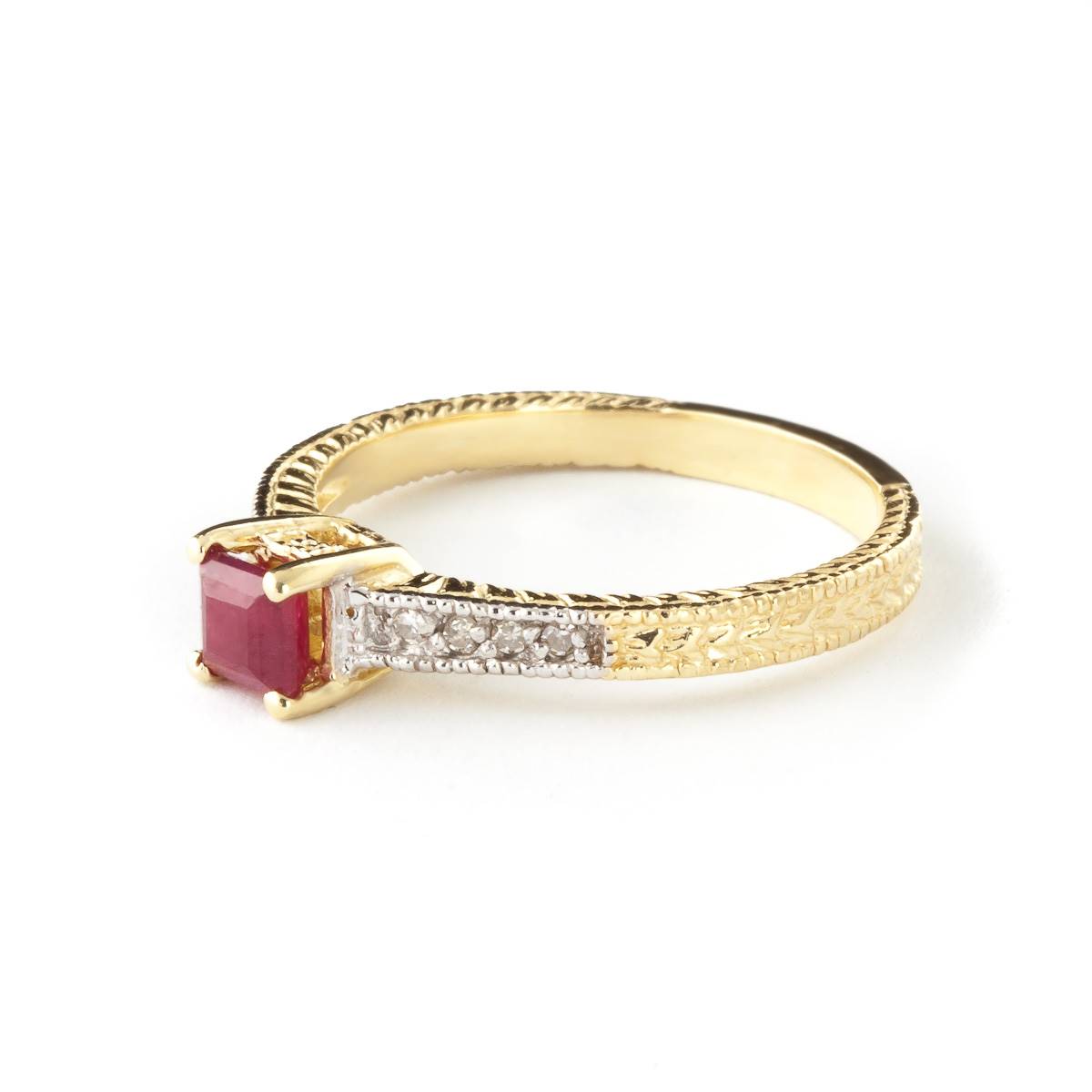 0.65 Carat 14K Solid Yellow Gold Chemistry 101 Ruby Diamond Ring