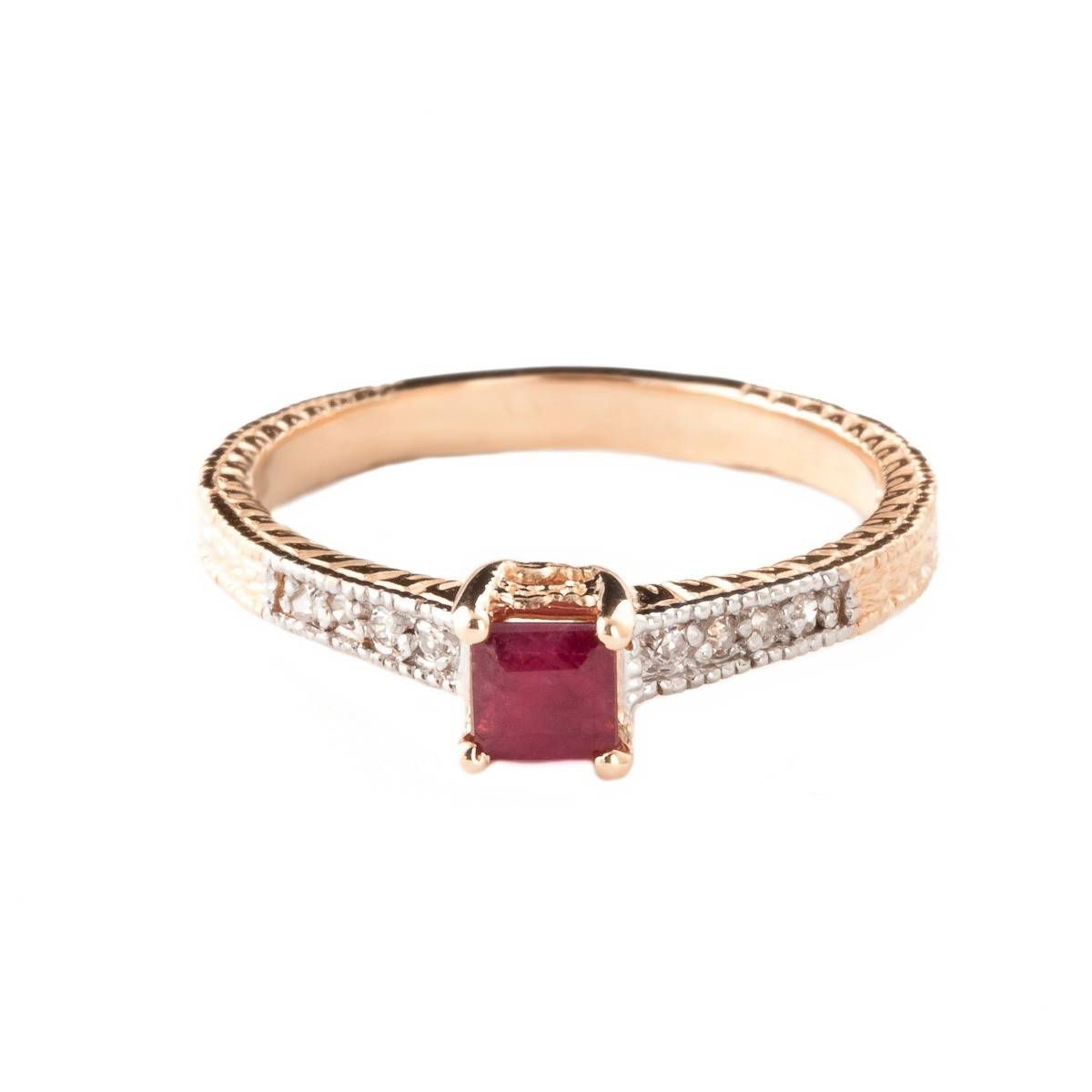 14K Solid Rose Gold Ring Natural Diamond & Ruby Gemstone