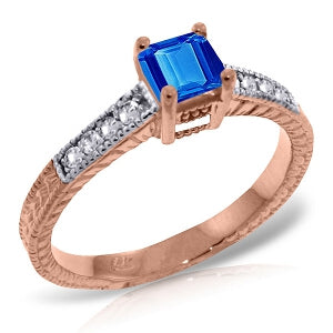14K Solid Rose Gold Ring Natural Diamond & Blue Topaz Jewelry