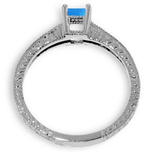 0.65 Carat 14K Solid White Gold Languid Elegance Blue Topaz Diamond Ring