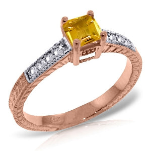 14K Solid Rose Gold Ring Natural Diamond & Citrine Jewelry
