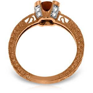 14K Solid Rose Gold Ring Natural Diamond & Garnet Gemstone