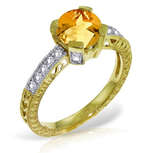 1.8 Carat 14K Solid Yellow Gold Having A Moment Citrine Diamond Ring