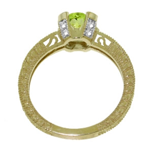 1.8 Carat 14K Solid Yellow Gold Flying Leap Peridot Diamond Ring