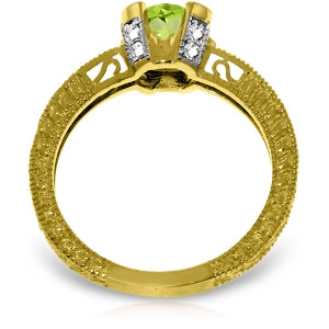 1.8 Carat 14K Solid Yellow Gold Flying Leap Peridot Diamond Ring