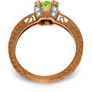 14K Solid Rose Gold Ring Natural Diamond & Peridot Jewelry