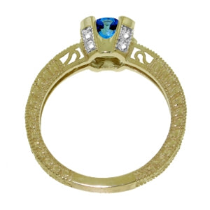 1.8 Carat 14K Solid Yellow Gold Unconquerable Blue Topaz Diamond Ring
