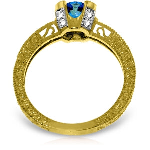 1.8 Carat 14K Solid Yellow Gold Unconquerable Blue Topaz Diamond Ring