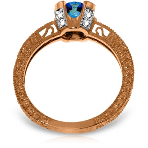 14K Solid Rose Gold Ring Natural Diamond & Blue Topaz Certified