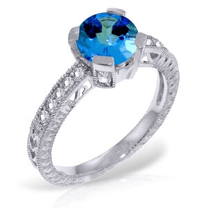 1.8 Carat 14K Solid White Gold Working Girl Blue Topaz Diamond Ring