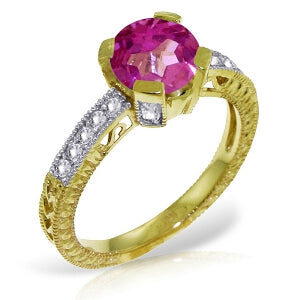 1.8 Carat 14K Solid Yellow Gold Someday Soon Pink Topaz Diamond Ring