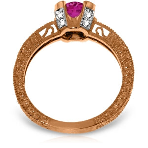 14K Solid Rose Gold Ring Natural Diamond & Pink Topaz Series