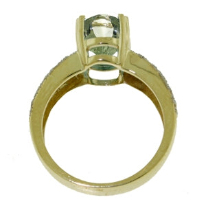 3.2 Carat 14K Solid Yellow Gold Ring Natural Diamond Green Amethyst