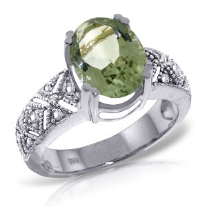 3.2 Carat 14K Solid White Gold Ring Natural Diamond Green Amethyst