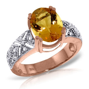 14K Solid Rose Gold Ring Natural Diamond & Citrine