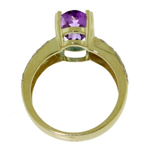 3.2 Carat 14K Solid Yellow Gold True Partnership Amethyst Diamond Ring