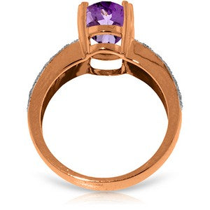 14K Solid Rose Gold Ring Natural Diamond & Purple Amethyst Jewelry