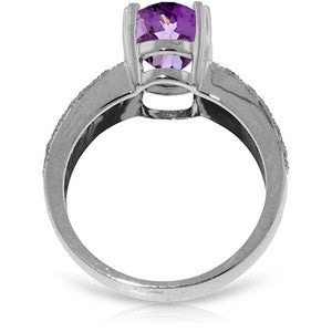 3.2 Carat 14K Solid White Gold Purple Fields Amethyst Diamond Ring