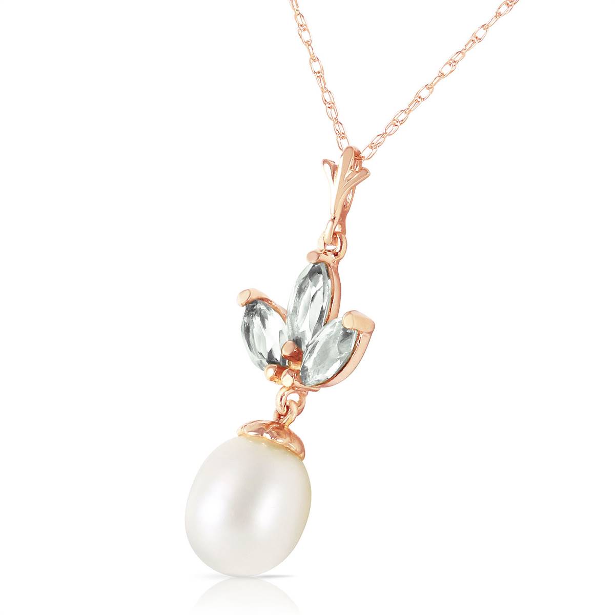 14K Solid Rose Gold Necklace w/ Pearl & Green Amethyst