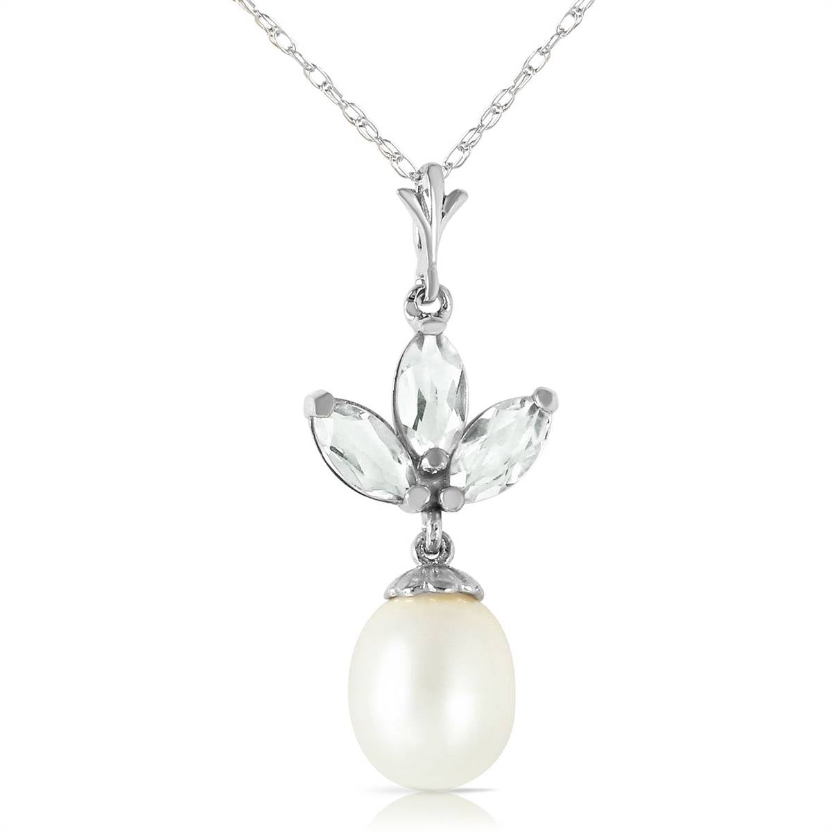 4.75 Carat 14K Solid White Gold Necklace Pearl Green Amethyst