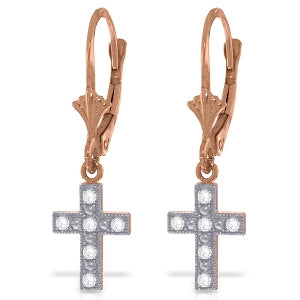 14K Solid Rose Gold Cross Necklace Earrings w/ Natural Diamonds