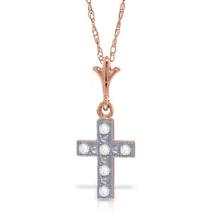 14K Solid Rose Gold Cross Natural Diamond Necklace