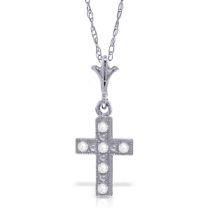 0.03 Carat 14K Solid White Gold Cross Necklace Natural Diamond