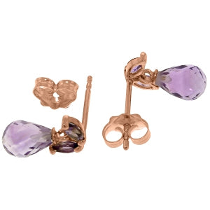 14K Solid Rose Gold Stud Earrings Natural Amethyst