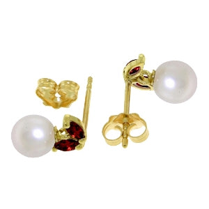 4.4 Carat 14K Solid Yellow Gold Stud Earrings Pearl Garnet