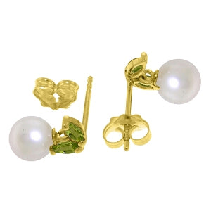4.4 Carat 14K Solid Yellow Gold Stud Earrings Pearl Peridot
