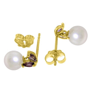 4.4 Carat 14K Solid Yellow Gold Stud Earrings Pearl Amethyst