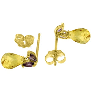 3.4 Carat 14K Solid Yellow Gold Stud Earrings Amethyst Citrine