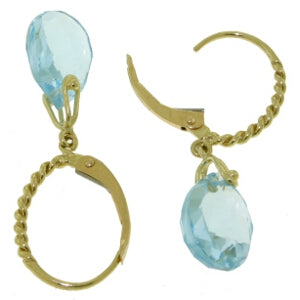 6 Carat 14K Solid Yellow Gold Aphrodite Blue Topaz Earrings